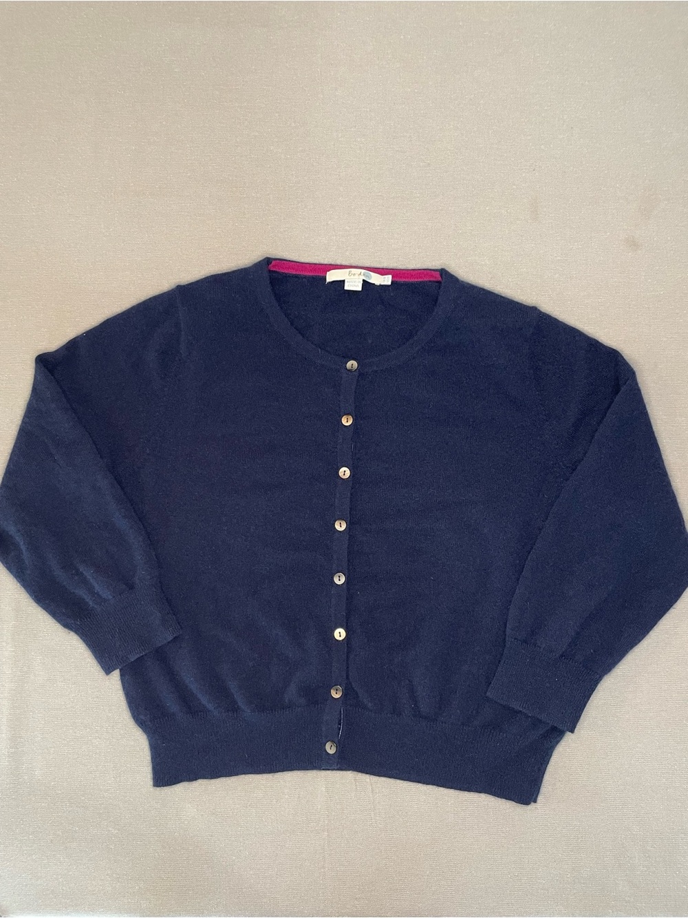 Boden Girl’s Cashmere Navy Crewneck Button-Front Cardigan